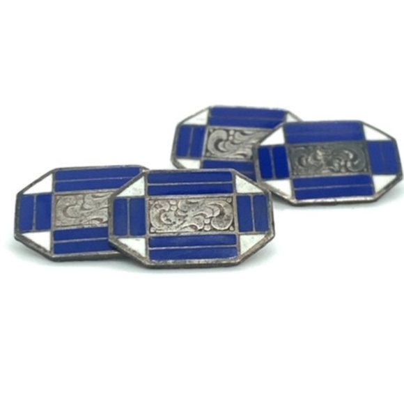 Vintage .925 Enameled Engraved Cufflinks -Germany